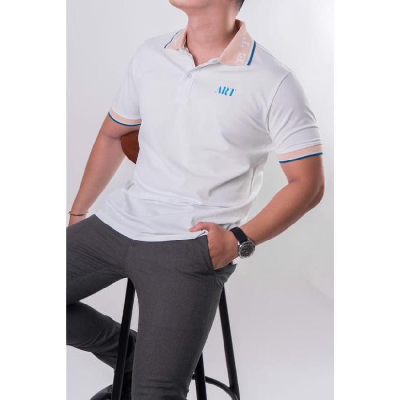Áo Phông Polo Nam Cộc Tay Cao Cấp Màu Trắng In Chữ ART Form Rộng