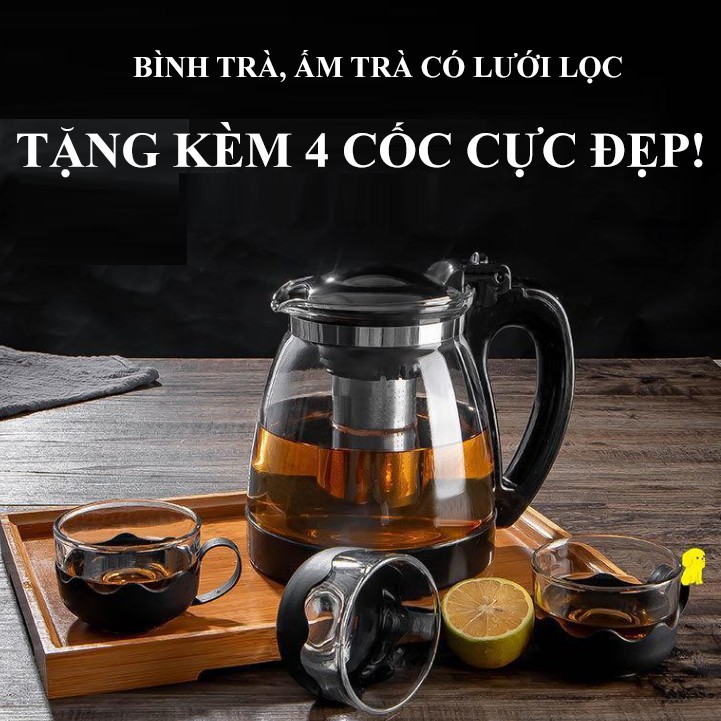 Bộ bình trà, ấm trà Có Lưới Lọc giá rẻ cực đẹp - Có tặng kèm 4 cốc