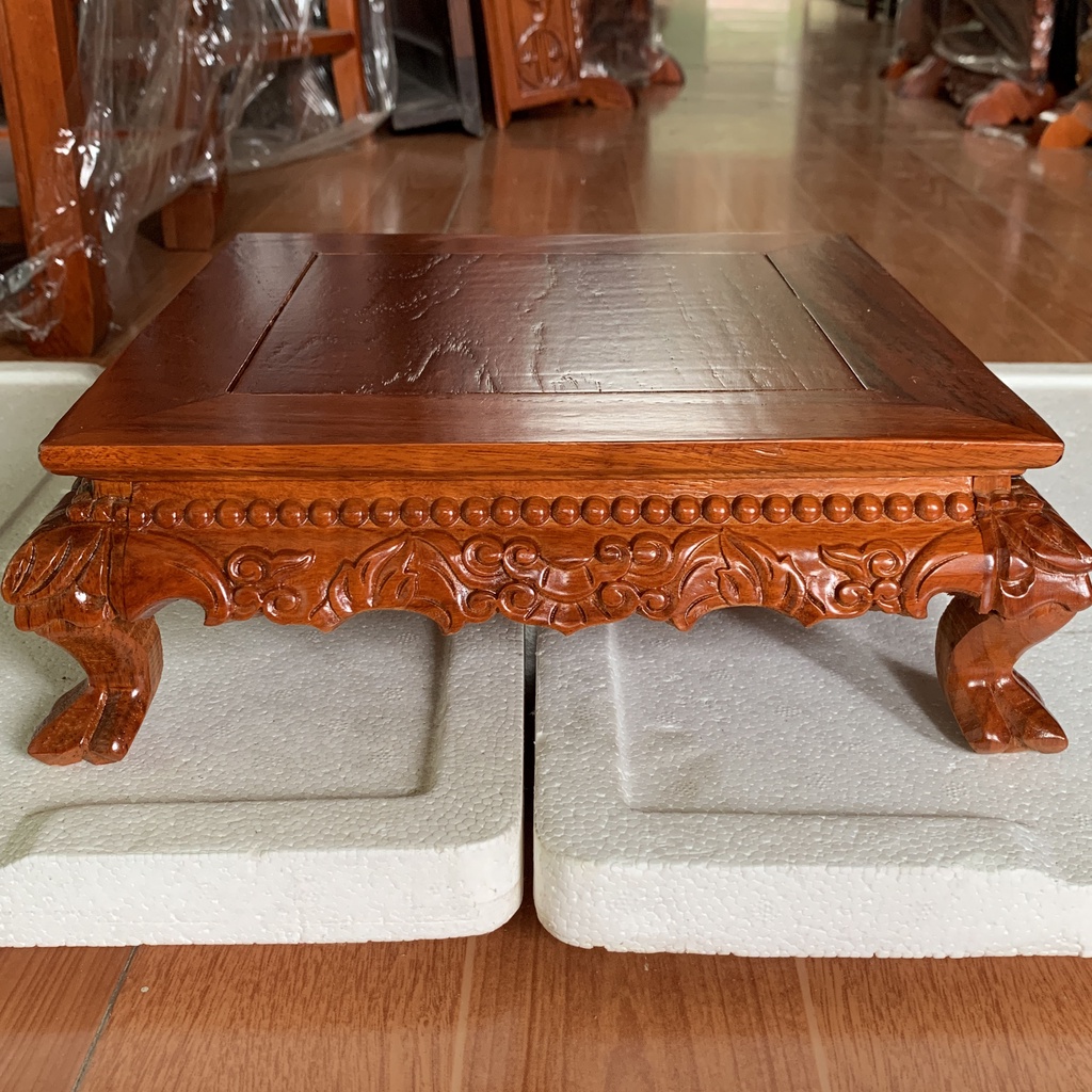 Kỷ chạm Rồng vuông gỗ Hương - Đế kê đồ tượng, đồ trang trí cao 9cm