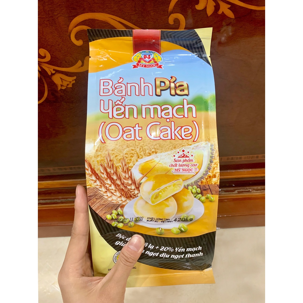 Mỹ Ngọc _ 420g Bánh Pía chay YẾN MẠCH, SẦU RIÊNG, ĐẬU XANH - Vegan Oat Pia Cake 420g