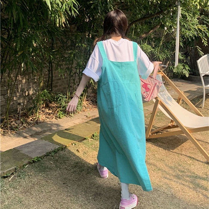 Vqay Xu Ng bigsize Fat MM Đầm Yếm Denim Dáng Rộng Cỡ Lớn Màu Kẹo Phong Cách Mới Mùa Xuân Hè Cho Phụ Nữ Tuổi Trung Niên