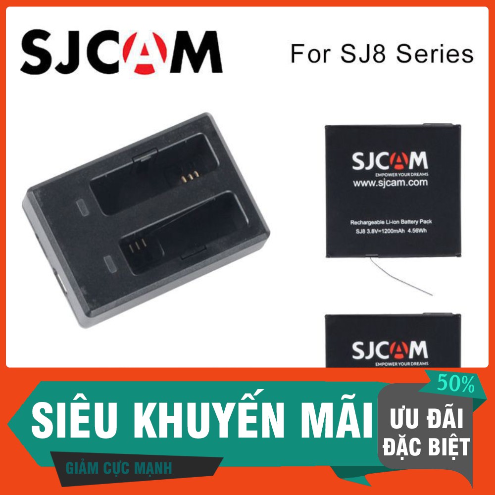 Combo 1 dock sạc đôi và 2 pin zin cho camera hành trình Sj8, pin camera hành trình sj8, dock sạc camera hàn