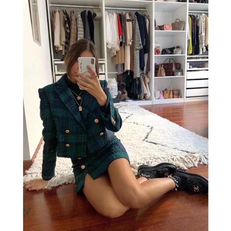 Set dạ kẻ caro XS