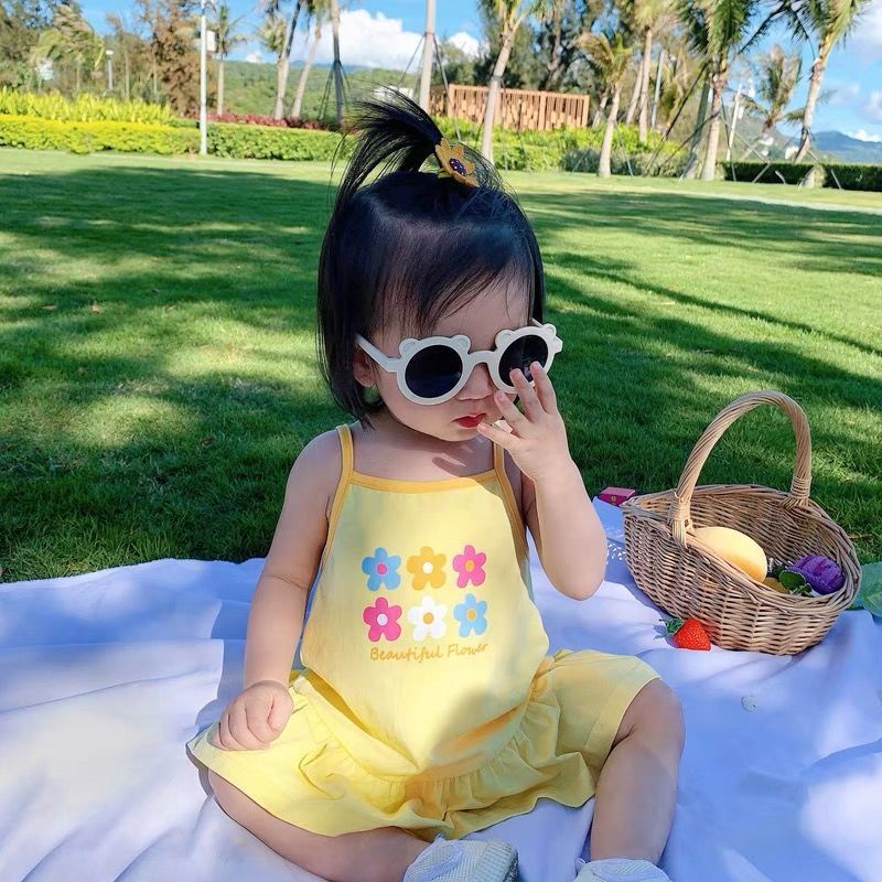 Đầm Hai Dây Vải Cotton In Hoa Thời Trang Mùa Hè Hàn Quốc 2022 Mới Cho Bé Gái