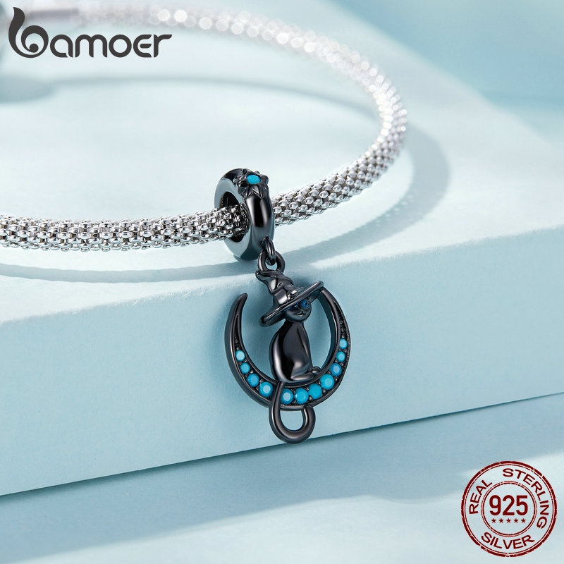 Mặt xỏ BAMOER bằng bạc 925 hình mèo phù thủy