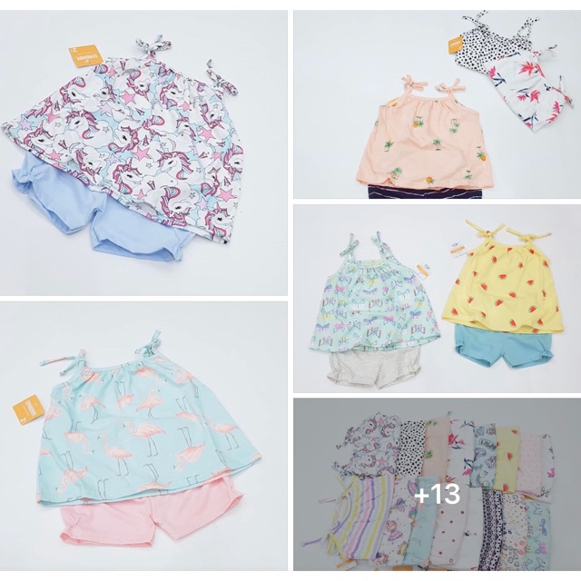 Combo 2 bộ Gymboree hai dây thắt nơ bé