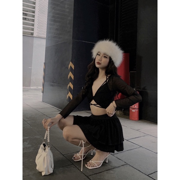 Ella black set/ set áo chân váy