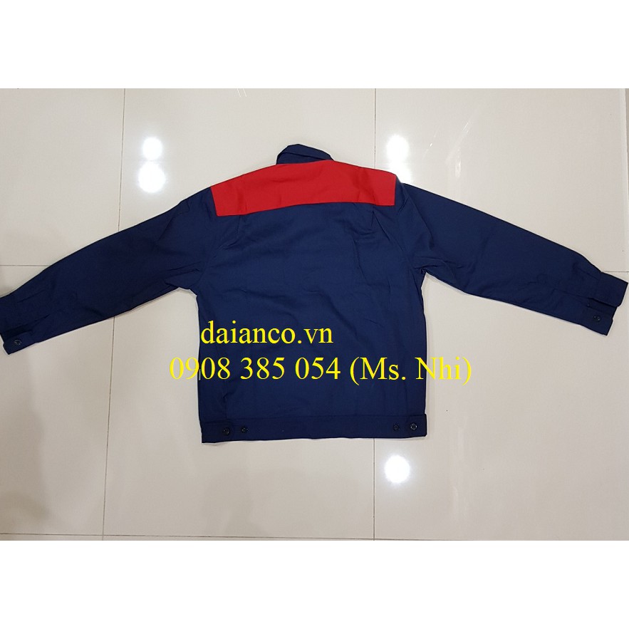 Quần áo bao hộ lao động màu tím than phối đỏ DA11- Hình thật