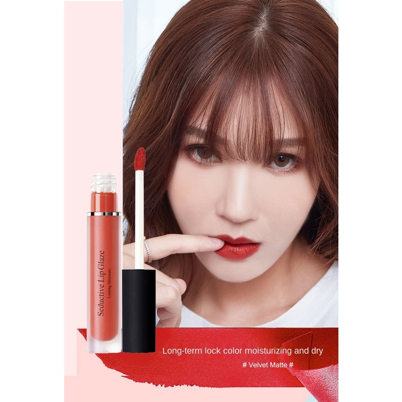 [Spot] Son nội địa trung Velvet matte lip glaze moist and waterproof is not easy to fade web celebrity the same cow blood color earth red brown lipstick fashion makeup lip color