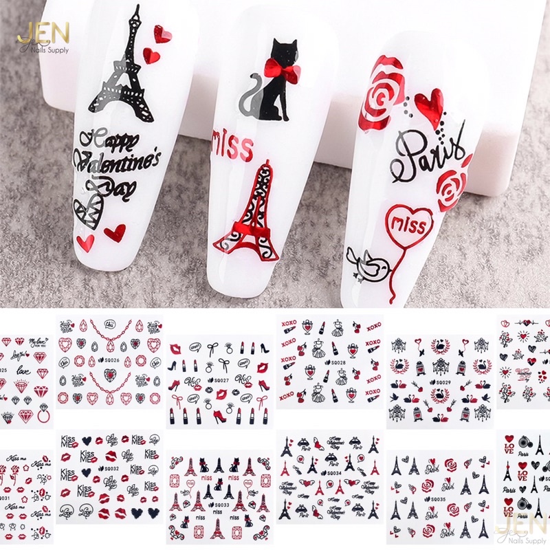 Sticker dán móng đỏ và đen paris-hình dán nail