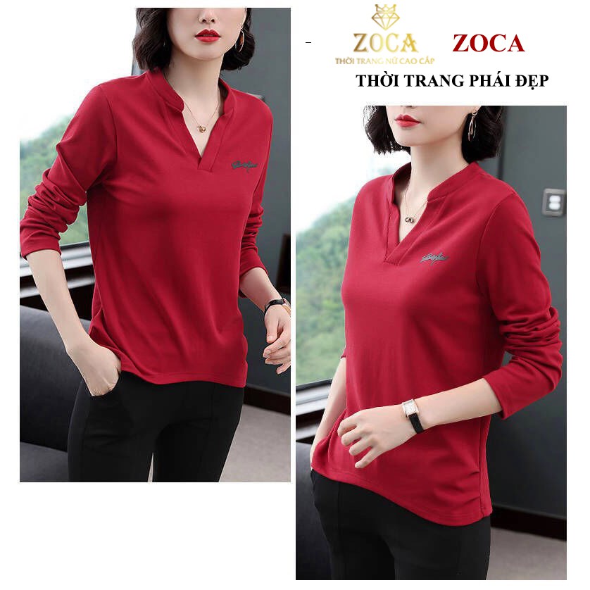 Áo phông nữ trung niên tay dài , Áo Trung Niên dài tay cổ V cho Bà cho Mẹ chất COTTON 100% _ ADT