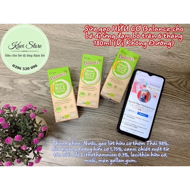 Sữa gạo HỮU CƠ Balance cho bé dị ứng đạm bò 180ml