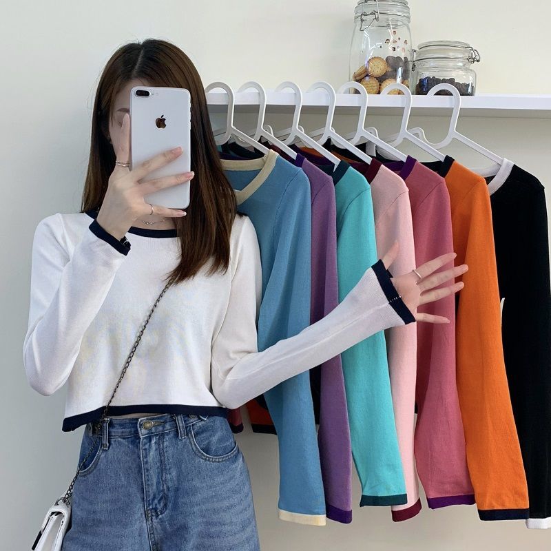Áo Dệt Kim Tay Dài Cổ Tròn Chống Nắng Thời Trang Cho Nữ