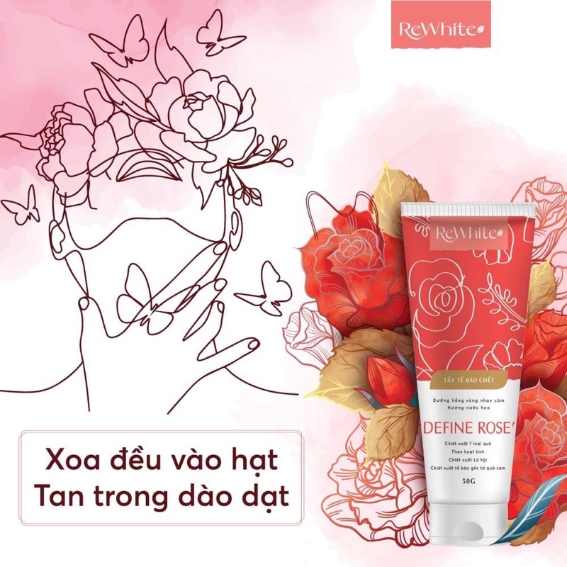 Gel tẩy tế bào chết Rewhitez dưỡng hồng vùng nhạy cảm hương nước hoa Define Rose tube đỏ - 50g