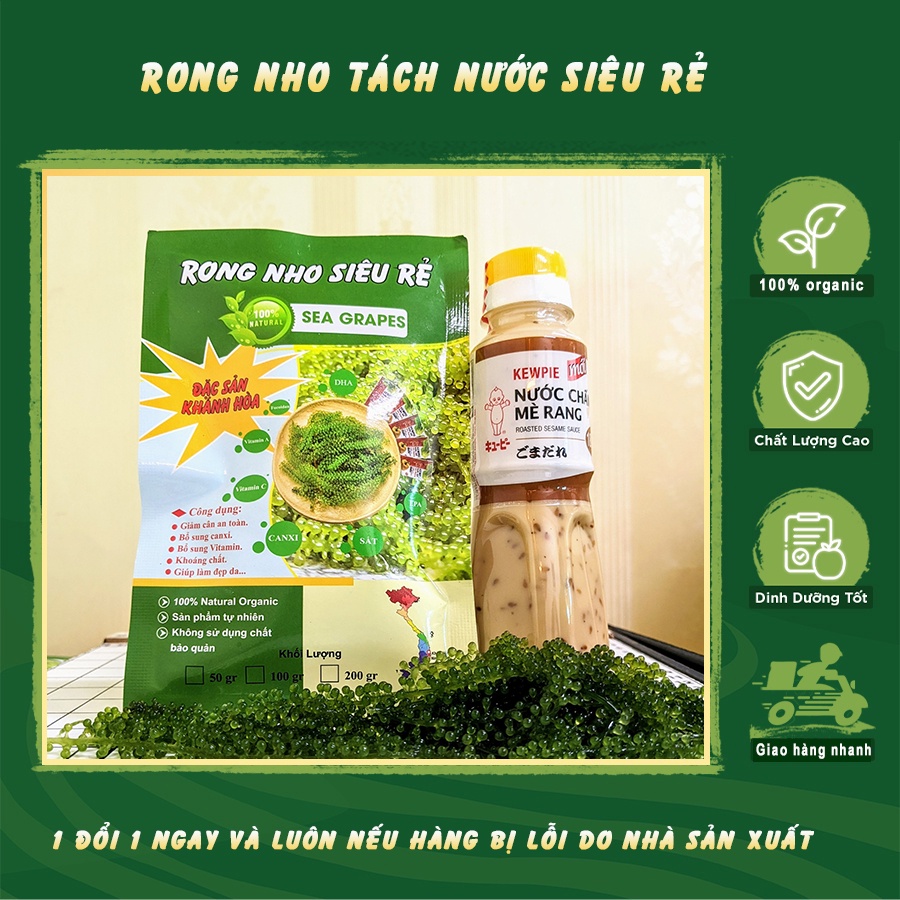 Rong nho tách nước, rong nho biển, rong biển combo 10 gói 100g tặng nước sốt mè rang kewpie - Ngon giòn rộp rộp