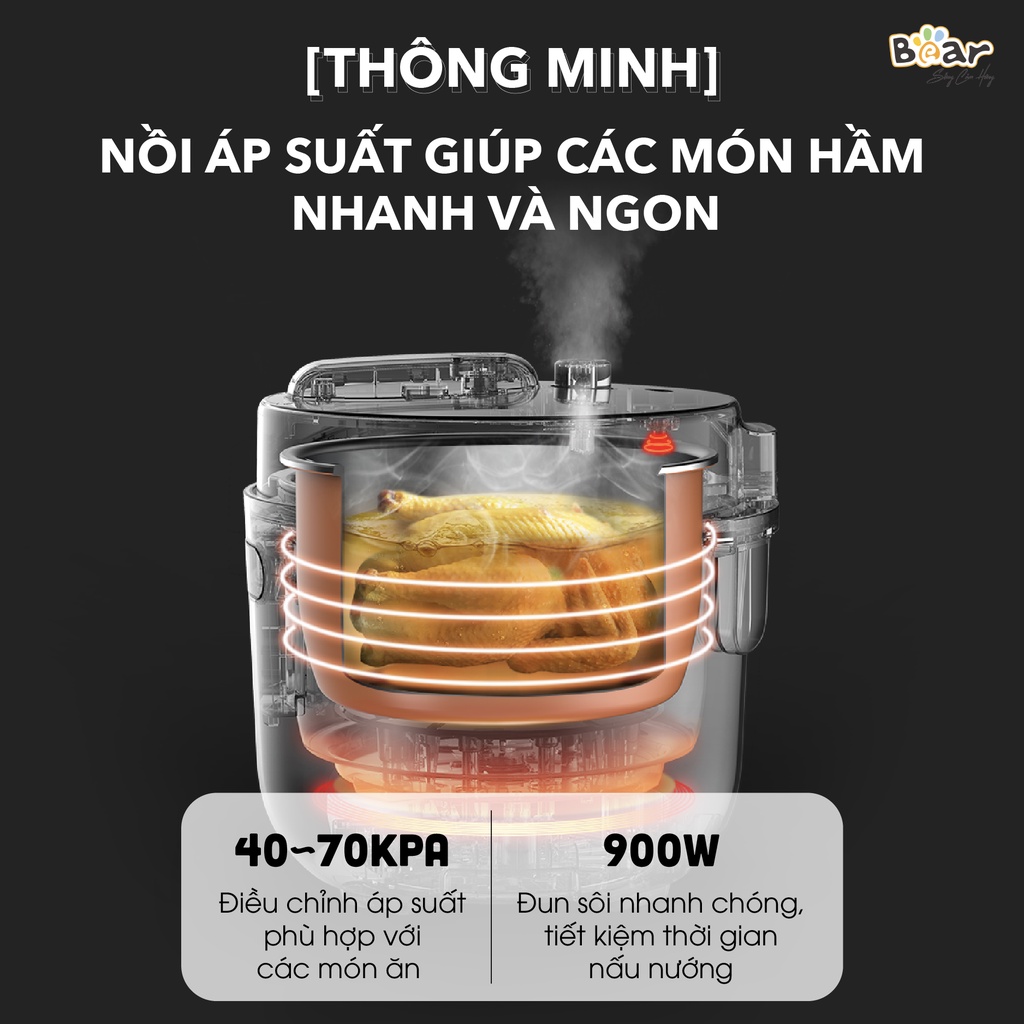 Nồi Áp Suất Điện Bear Đa Năng 5L Nồi Ninh Xương, Hầm Gà, Nấu Cháo YLB-A50M1