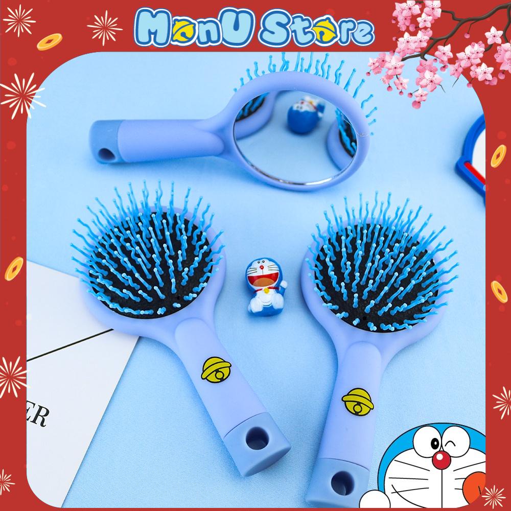 Lược gai kèm gương hình chuông DORAEMON chống rụng tóc, chải tóc xoăn, massage đầu dành cho nữ MON0161