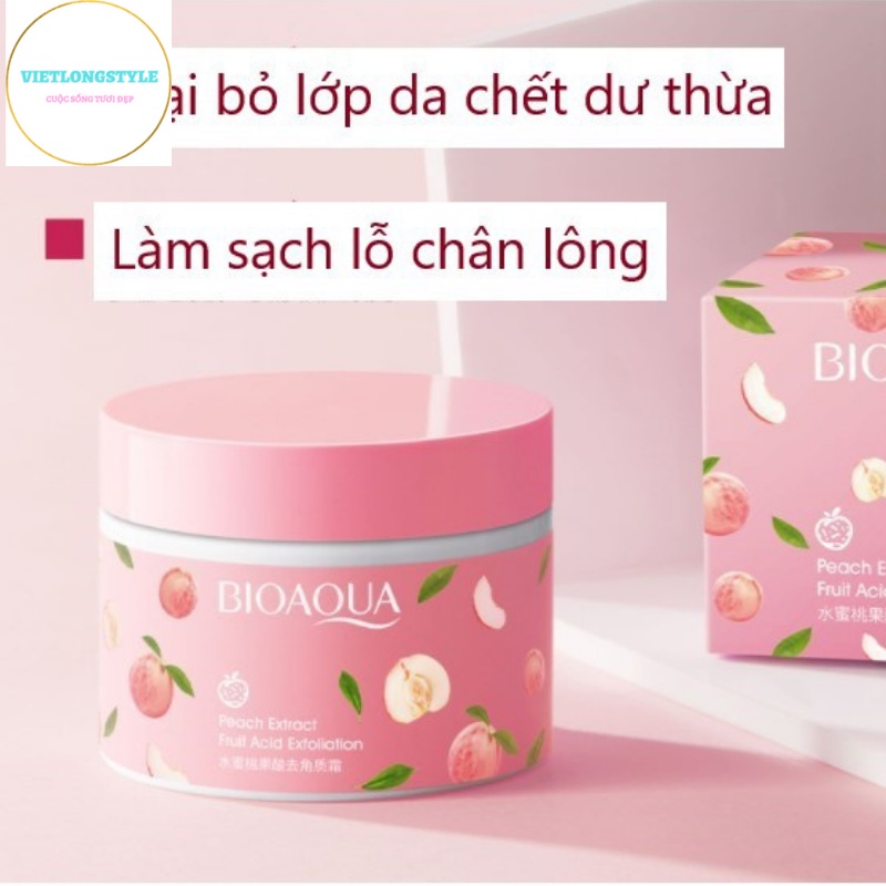 Tẩy Tế Bào Da Chết Mặt Và Body BIOAQUA Hương Đào Dạng Kem Làm Mịn Giữ Ẩm 140g