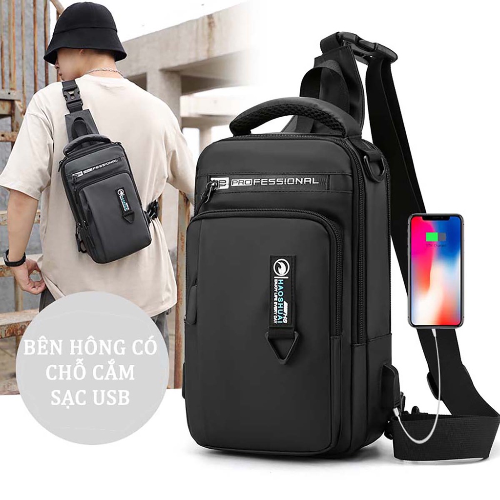 Túi Đeo Chéo Ngực Haoshuai Đi Phượt Nam Nữ Phong Cách, Siêu Nhẹ Chống Nước, Có Cổng Usb Tiện Lợi | BigBuy360 - bigbuy360.vn