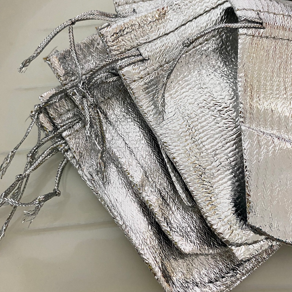 Túi rút vải mini  màu ánh bạc