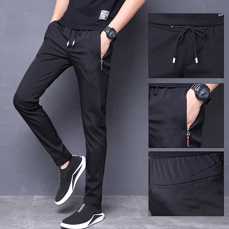Men's pants thin casual pants sports feet elasticity quick-drying business suits