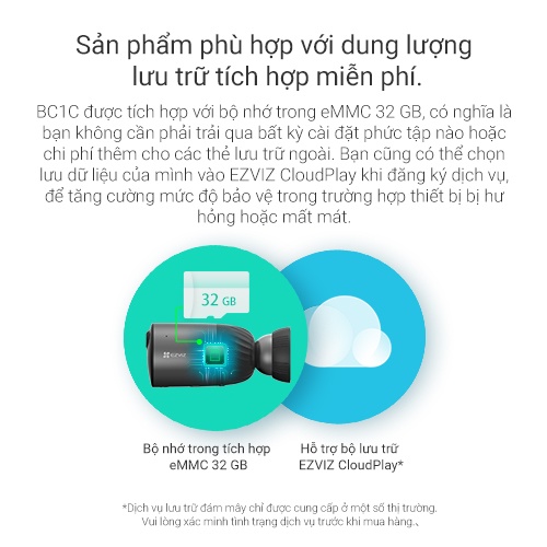 Camera Wi-Fi EZVIZ BC1C Không Dây, 1080P, Pin Sạc 7800 mAh, Bộ Nhớ Trong 32GB