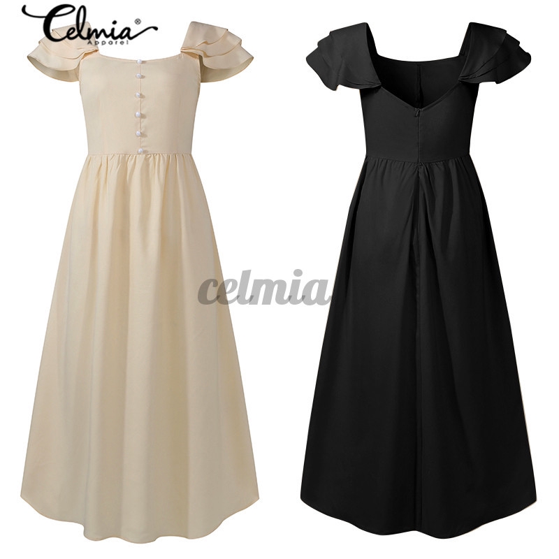 Đầm Celmia Dài Cổ Vuông Nút Trơn Vintage Thông Thường | BigBuy360 - bigbuy360.vn