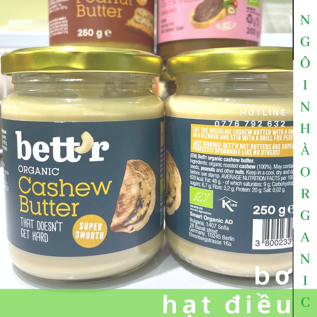 Bơ cacao hạt phỉ/hạt điều/đậu phộng hữu cơ Bett'r 250g