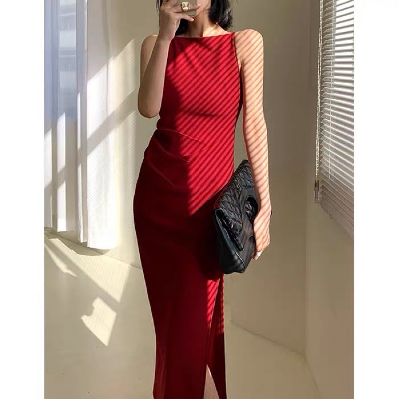 Đầm bút chì minimalism cổ ngang xẻ tà-ORD