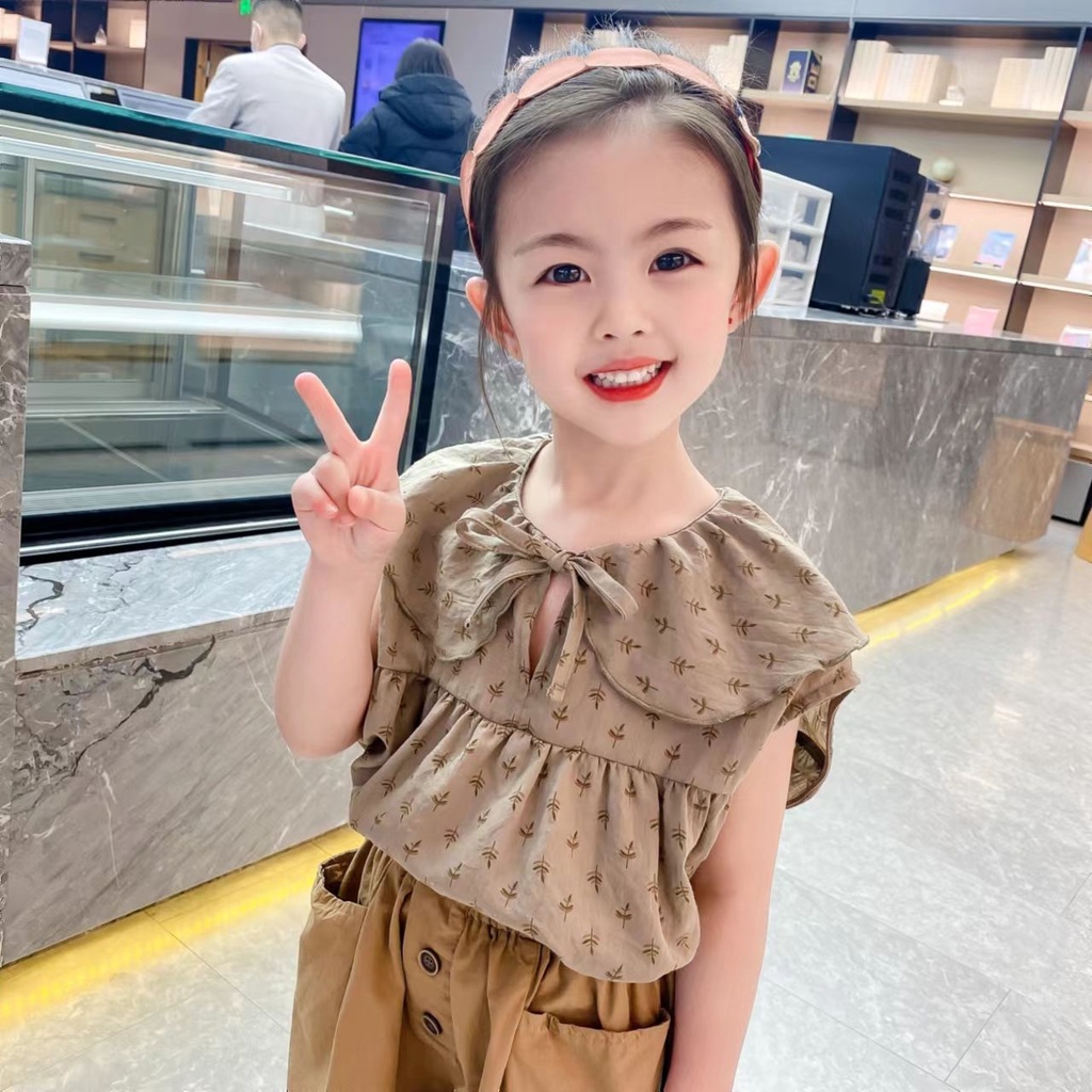 Set Đồ Mùa Hè 5 Món Gồm Áo Sơ Mi Cotton Tay Cộc + Quần Ngắn Hợp Thời Trang Cho Bé Gái