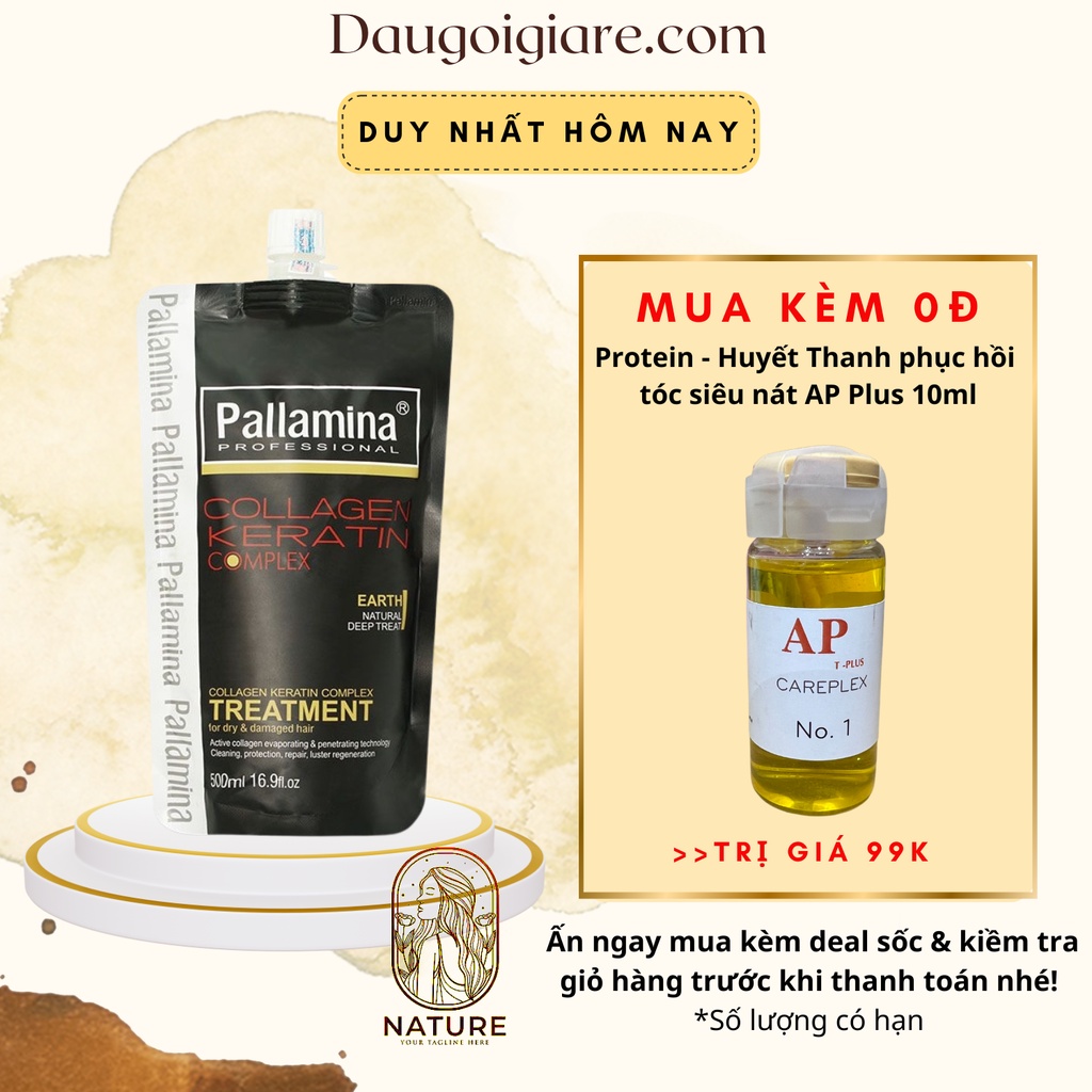 Kem Ủ Tóc Keratin Collagen PALLAMINA 500ML phục hồi tóc hư tổn siêu mượt | Dầu Hấp Ủ Xả Tóc collagen keratin PALLAMINA