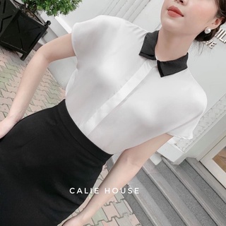 ANU330 - ÁO SƠ MI NỮ LỤA TAY LIỀN CỔ VIỀN KÉP