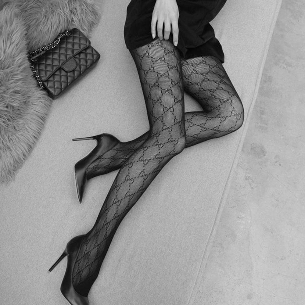 Lilyes G Quần Tất Bó Sát Chân Đẹp Jacquard Chống Móc Màu Trắng Đen
