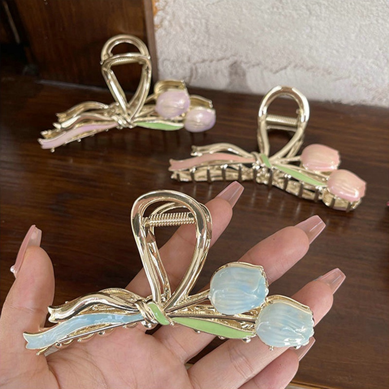 Kẹp Tóc Hoa Tulip / Cá Mập / Đuôi Ngựa Phong Cách Vintage Ngọt Ngào Hợp Thời Trang Cho Nữ