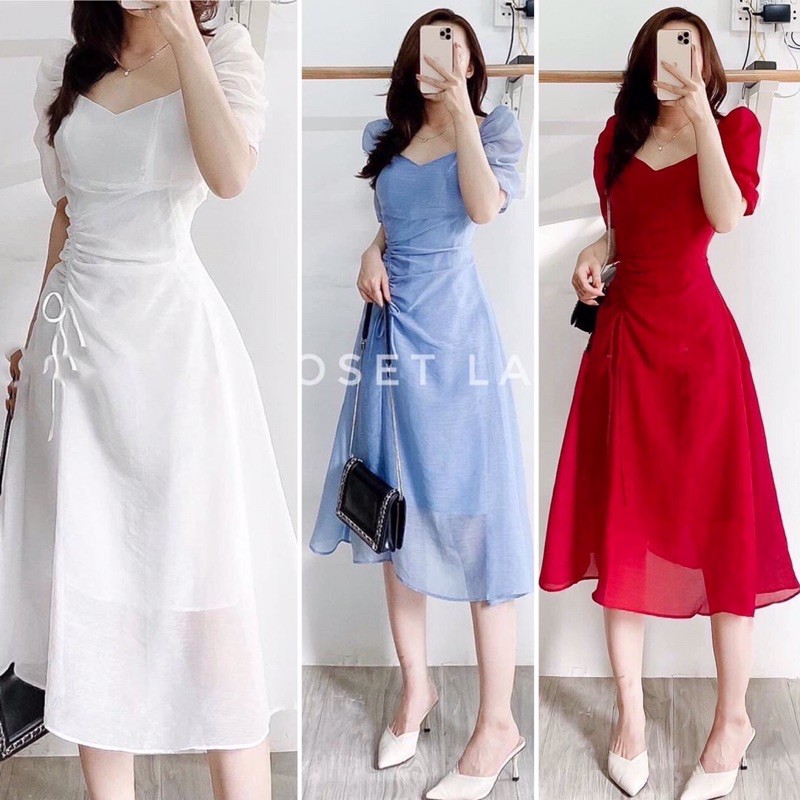 ĐẦM MAXI CỔ TIM RÚT DÂY ( 3 màu )
