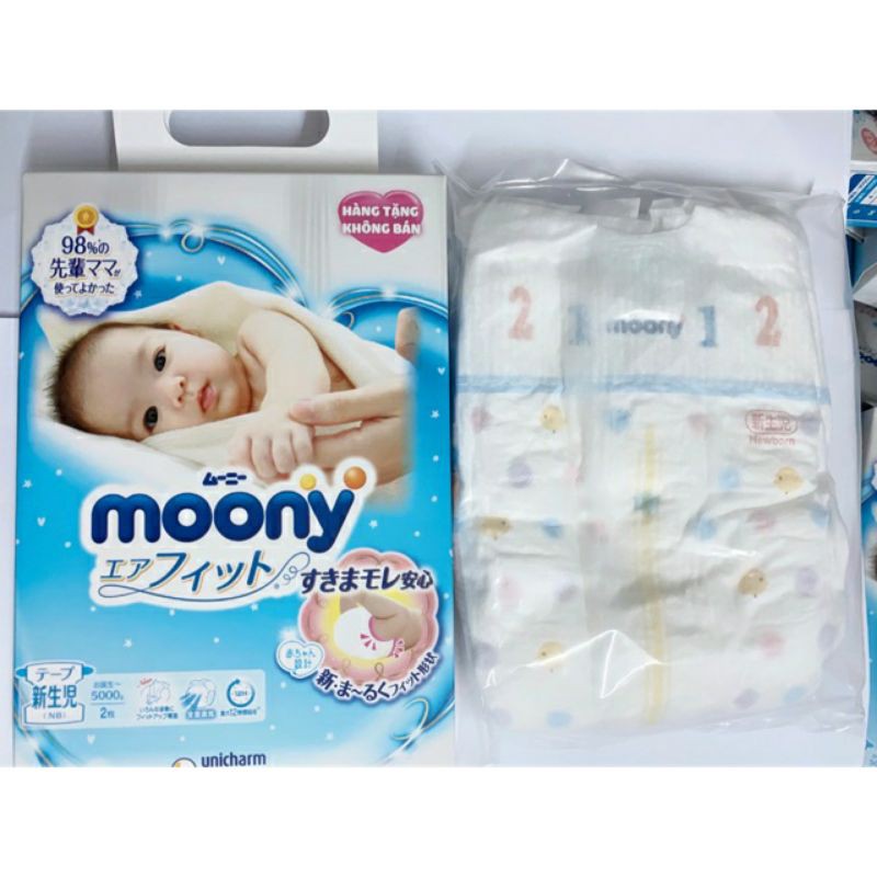 Tã bỉm dán moony sơ sinh size newborn NB 100 miếng