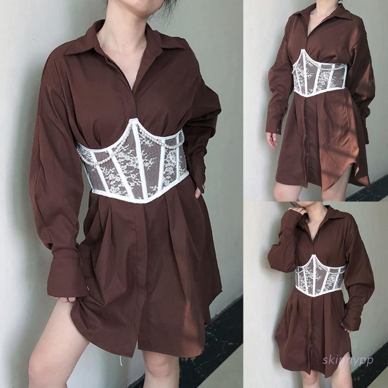 Áo corset phối ren đính ngọc trai gợi cảm cho nữ