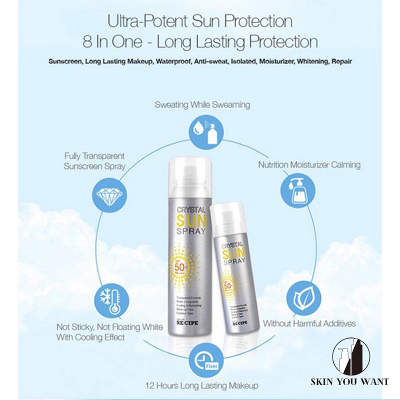 [HSD 2023] Xịt chống nắng Hàn Quốc [ RECIPE CRYSTAL SUN SPRAY SPF 50 + PA+++ ] 150ml