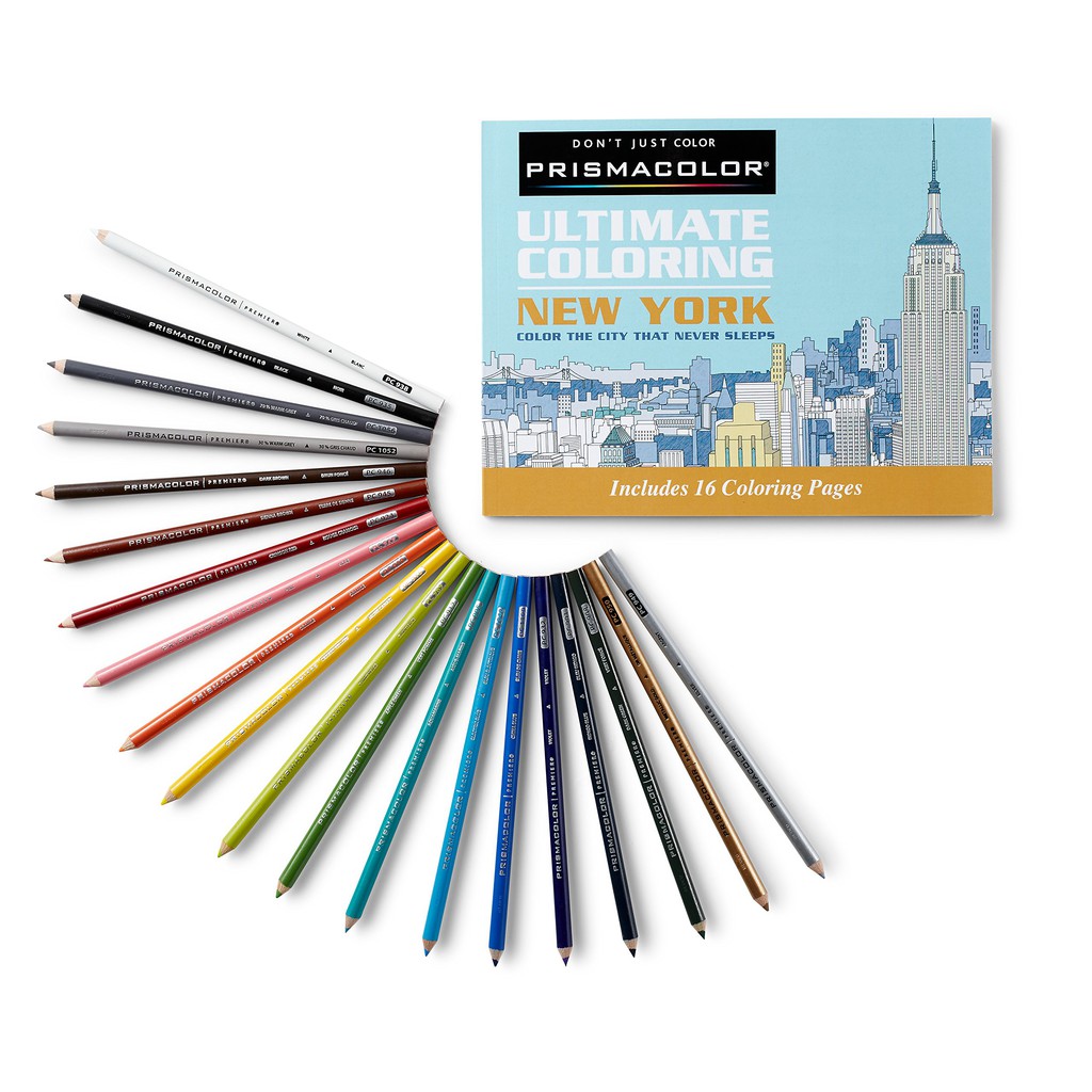Bộ 21 bút chì màu hạng họa sĩ kèm sổ tô màu Prismacolor Premier Soft Core, New York City (Hộp giấy)