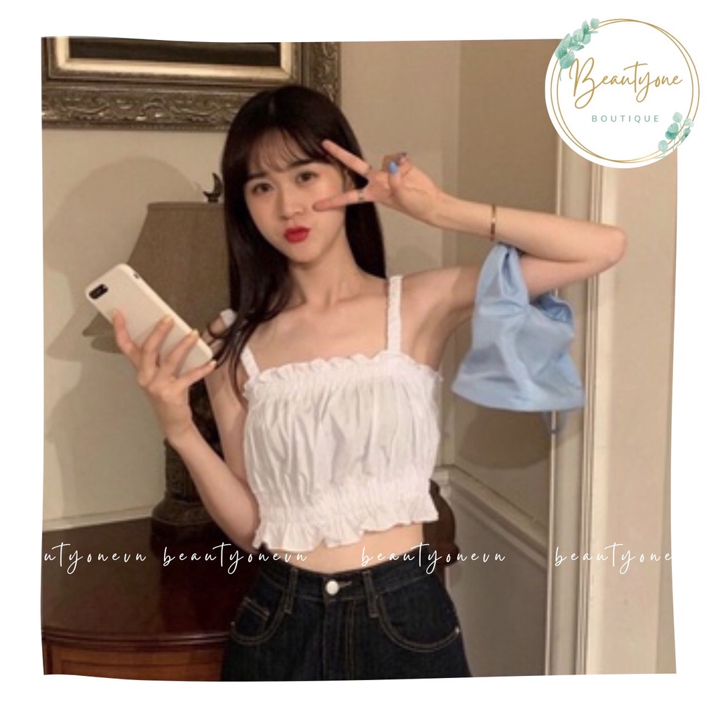Áo 2 dây croptop nữ bánh bèo mặc nhà đi biển thiết kế chun co giãn phong cách thời trang hàn quốc xinh đẹp A2- Beautyone
