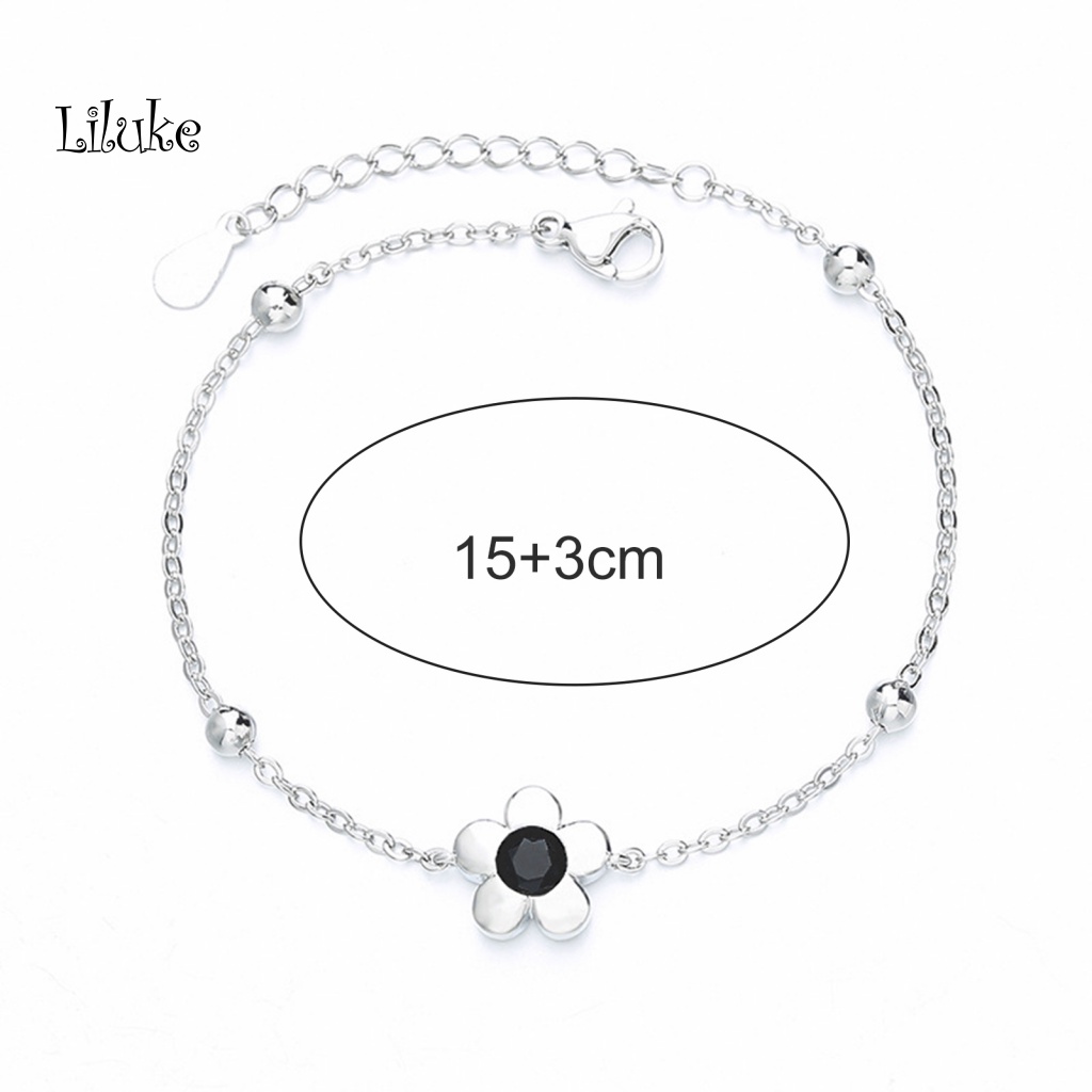 Vòng Tay Hợp Kim Mạ Bạc Trang Trí Hoa Năm Cánh Đính Đá Thời Trang Cho Nữ