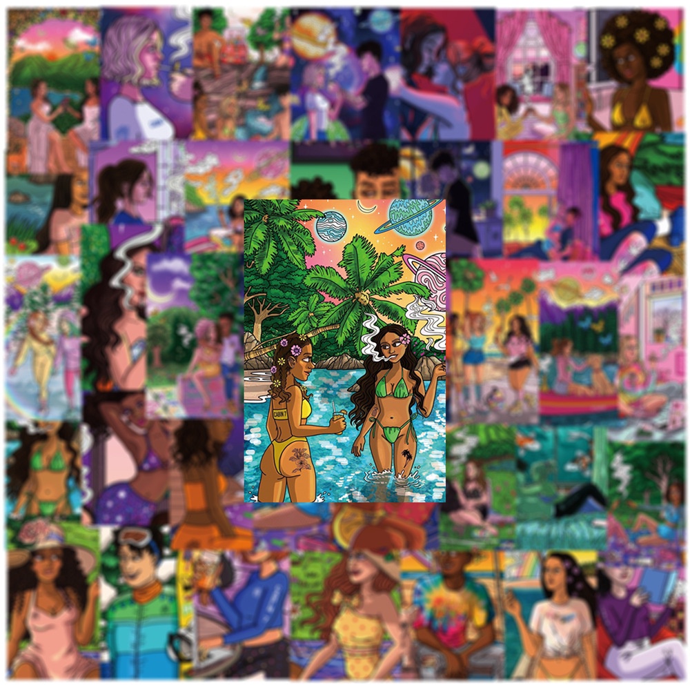 Bộ 50 miếng dán trang trí điện thoại/ván trượt/vali/va li nhiều kiểu họa tiết graffiti