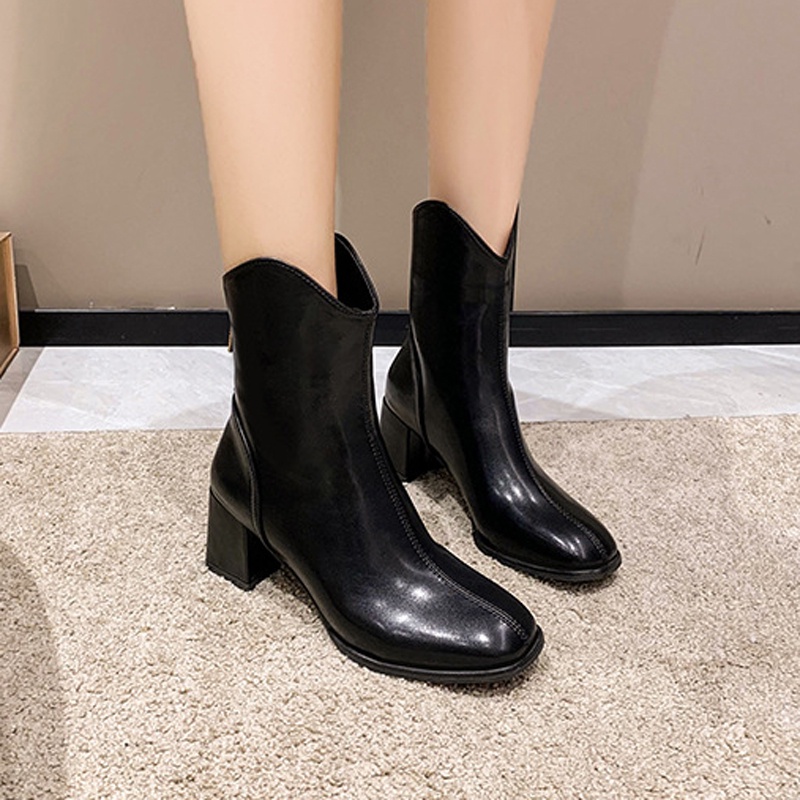 Giày Bốt Cao Gót Mũi Vuông Thời Trang Cho Nữ