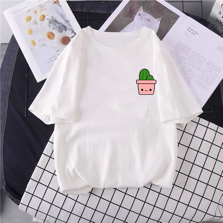 ÁO THUN TAY LỠ UNISEX IN CHẬU CÂY XƯƠNG RỒNG HAI MÀU ĐEN VÀ TRẮNG
