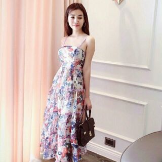 Đầm xòe voan hoa 3D