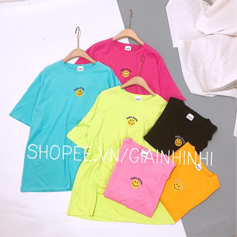 Áo phông sắc màu mặt cười smile dáng dài siêu rộng hàng QC - NhiNhi Shop