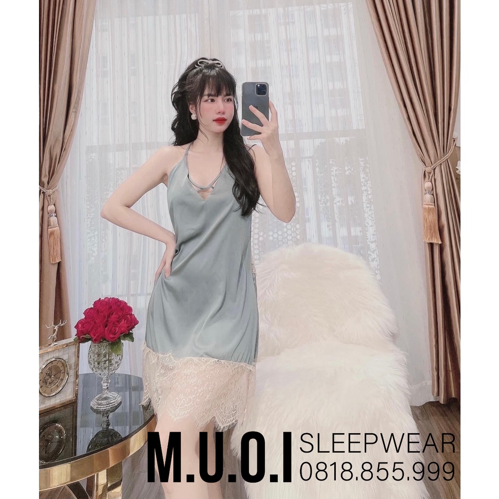 [FREESHIP] Váy ngủ sexy QUẢNG CHÂU- SX 95 -Váy ngủ lụa phối ren ngực đan dây sexy QUẢNG CHÂU  - hàng có sẵn( video+ ảnh)