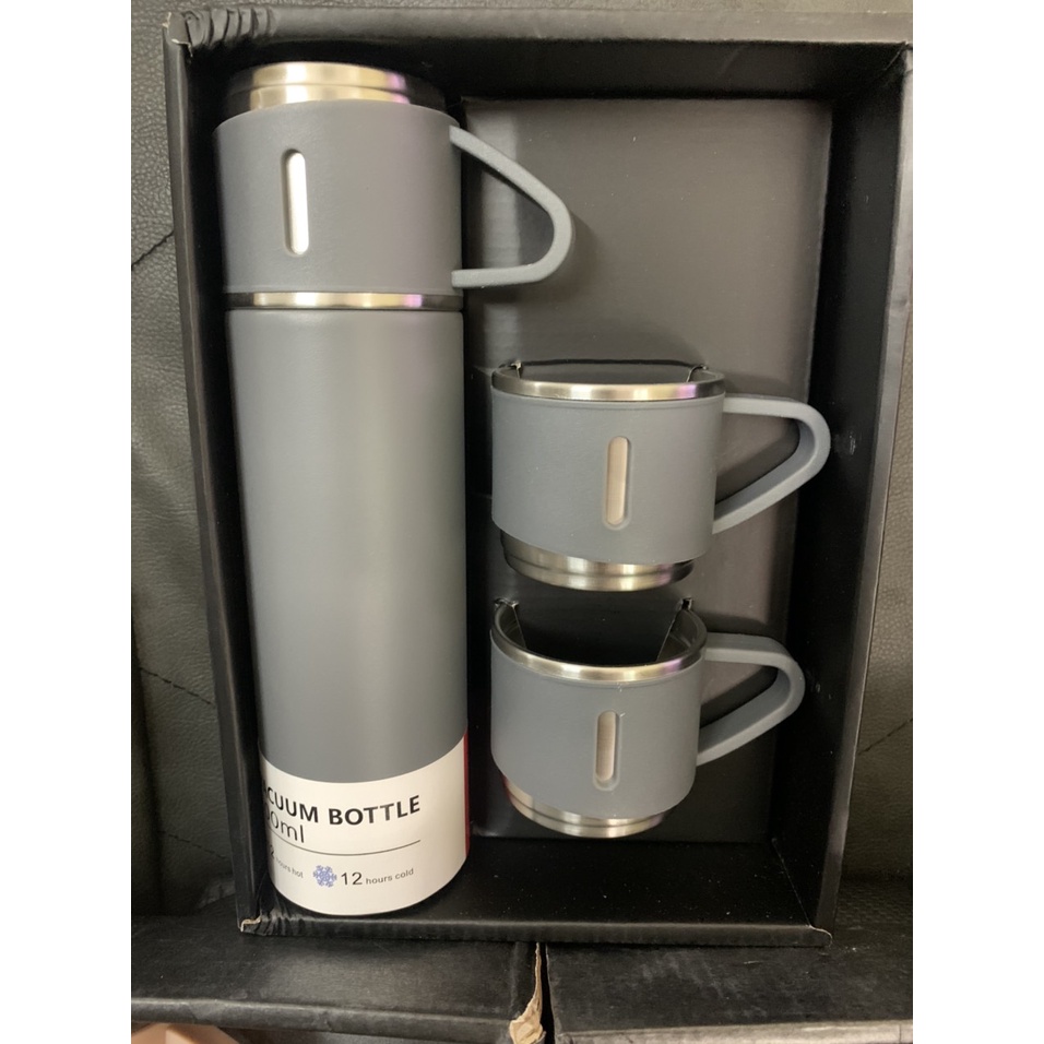 Hộp Bình giữ nhiệt tặng kèm 2 cốc 500ml  - Set bình 500ml 2 cốc HappyGift.com.vn