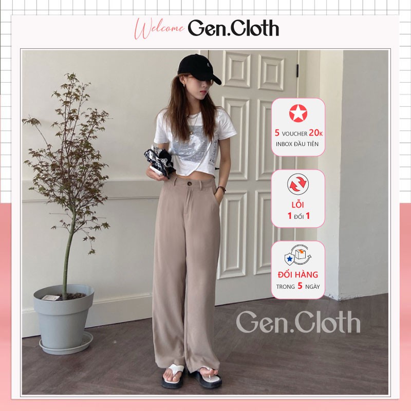 Quần tây ống rộng MANGGO màu nâu tây - dài 100cm - Dáng quần suông mềm cực rủ - phối đồ cực xinh