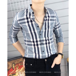 Áo sơ mi nam kẻ sọc phối màu hàng hộp may kĩ chất lượng xuất khẩu không nhăn không xù